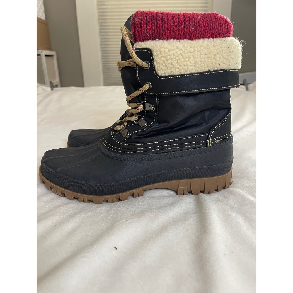 Storm by Cougar Creek Womens Black Red Knit Cuff Duck Winter Snow Boots Size 9